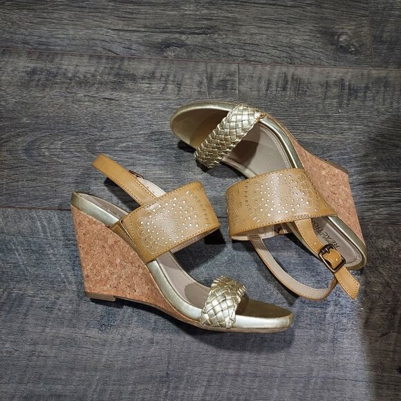 Kenneth Cole Reaction Cork Wedge Sandals Size 7.5 Sling Back Beach - Picture 3 of 8